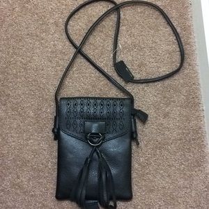 Black faux leather crossbody purse